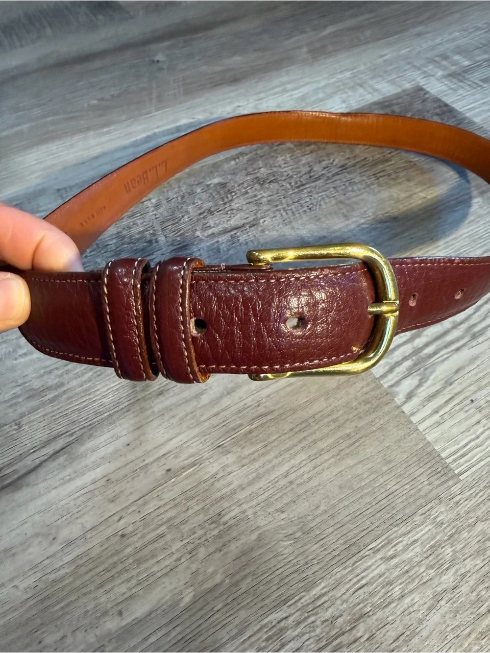 L.L. Bean Vintage Men's Burgundy Leather Belt with Gold Buckle